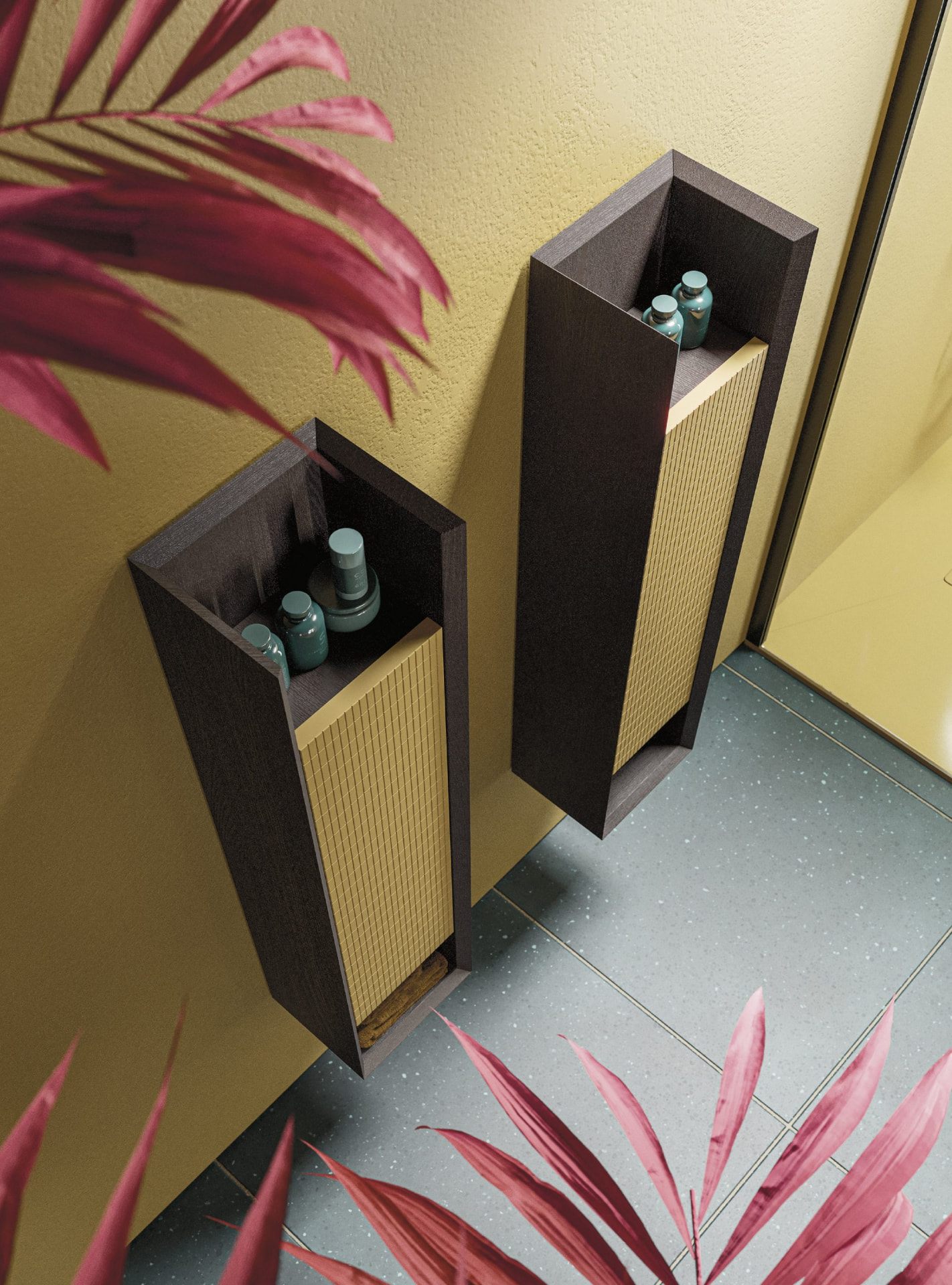 Nicchie contenitive a parete in legno e metallo