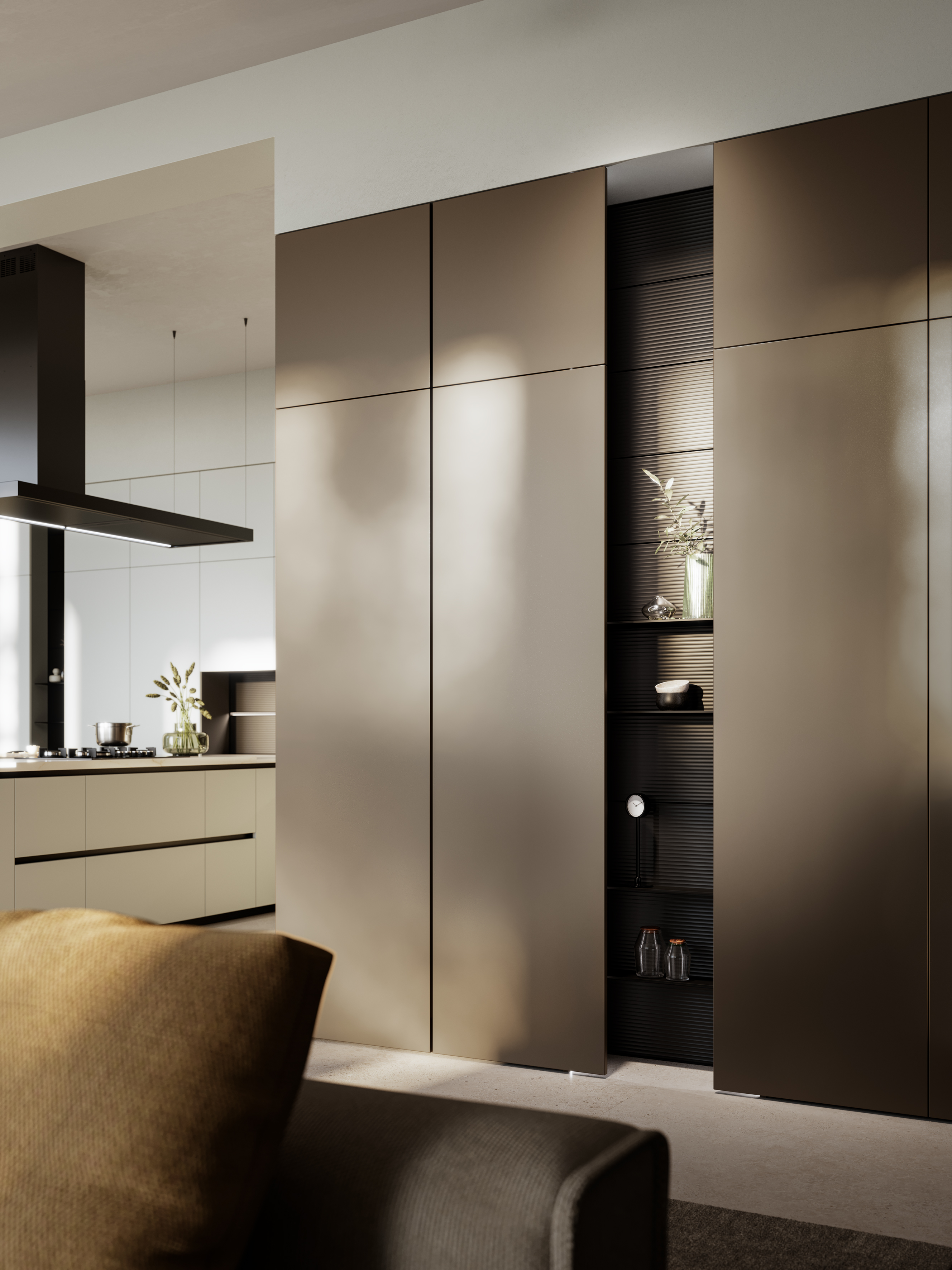 Ante e finiture in legno e laccato opaco di una cucina su misura