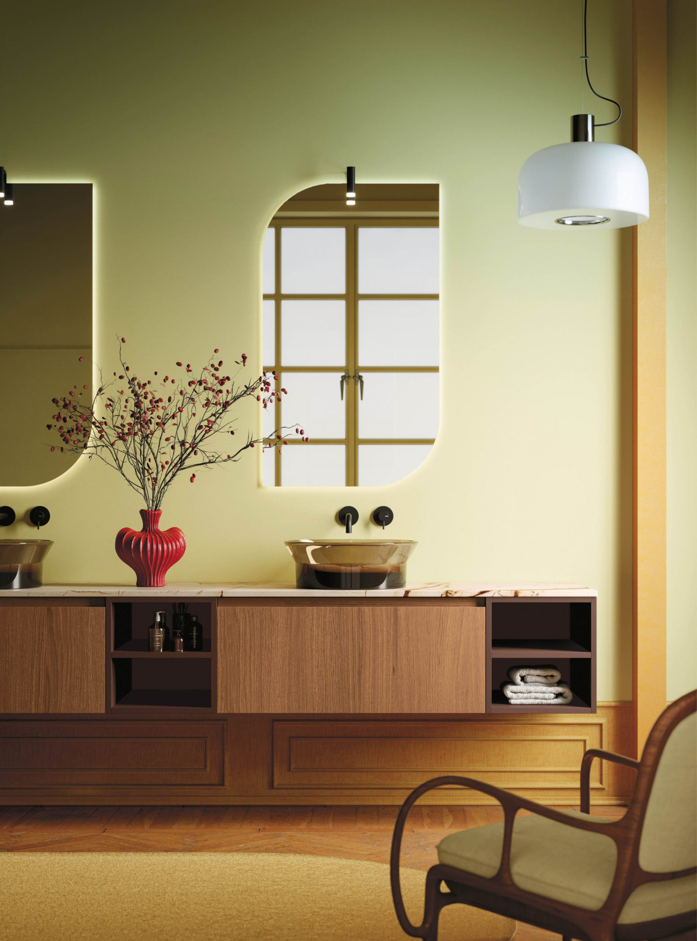 Mobile bagno in legno con specchi sagomati